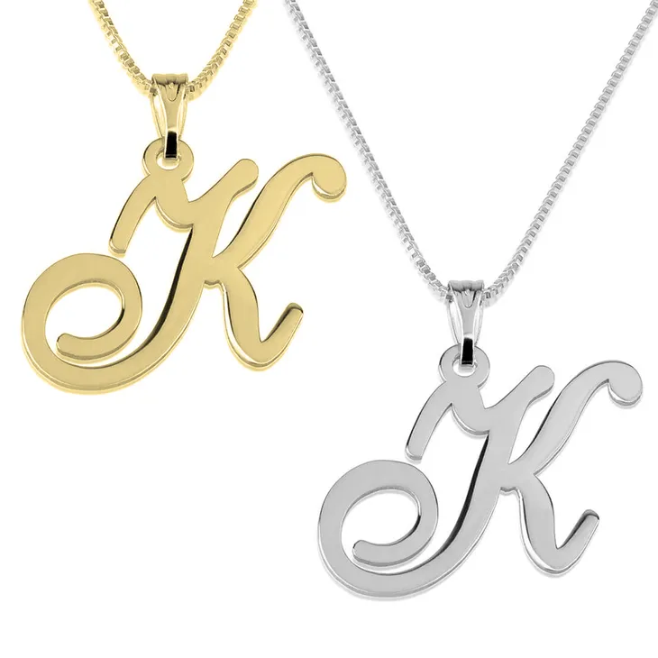 Initial Pendant Necklace 14k White Gold