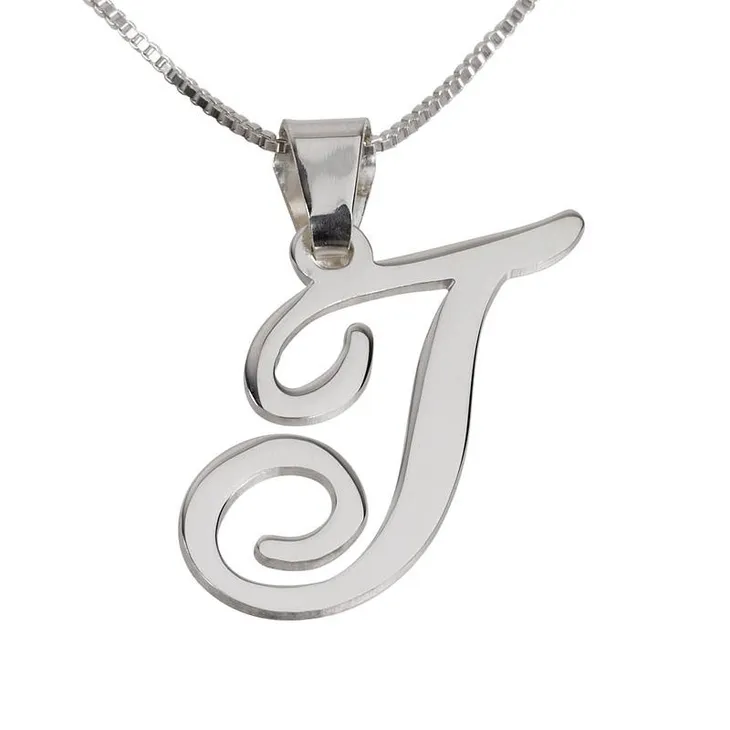 Initial Pendant Necklace 14k White Gold