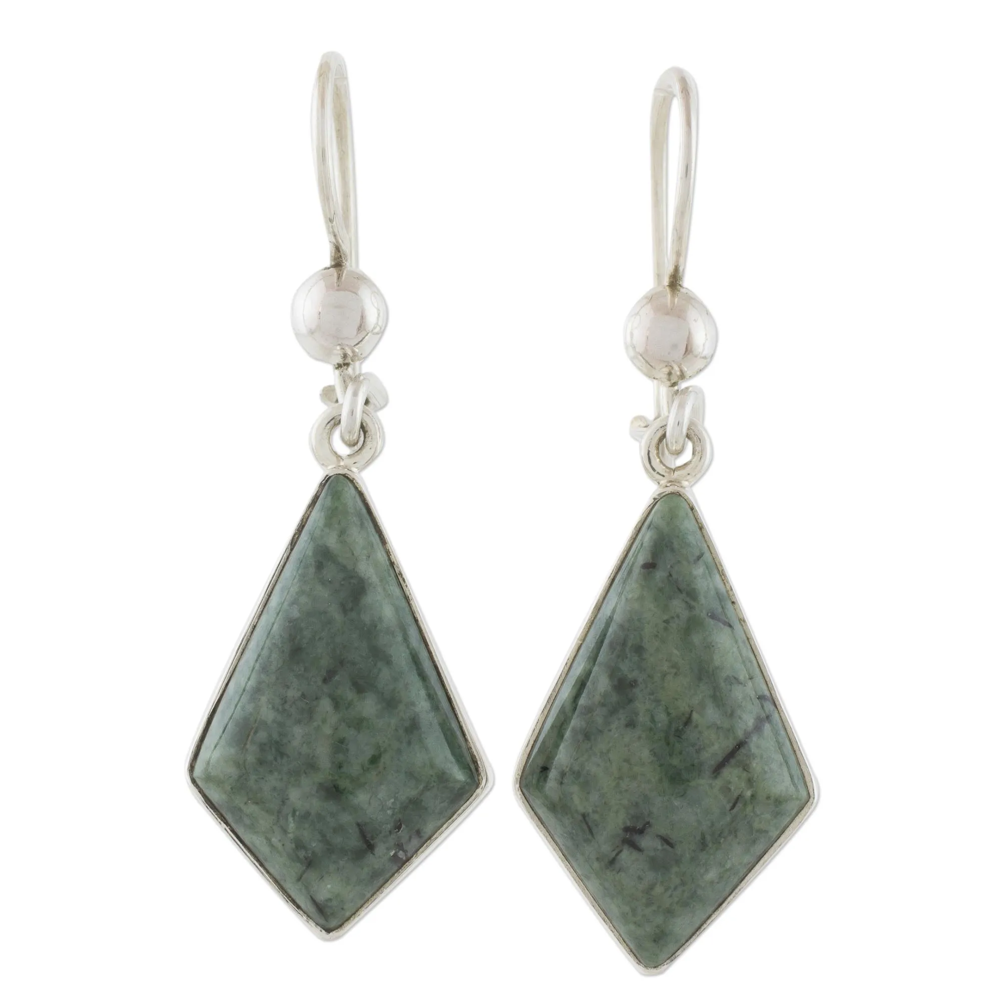 Jade Earrings with Sterling Silver Settings from Guatemala - Jungle Pyramids | NOVICA