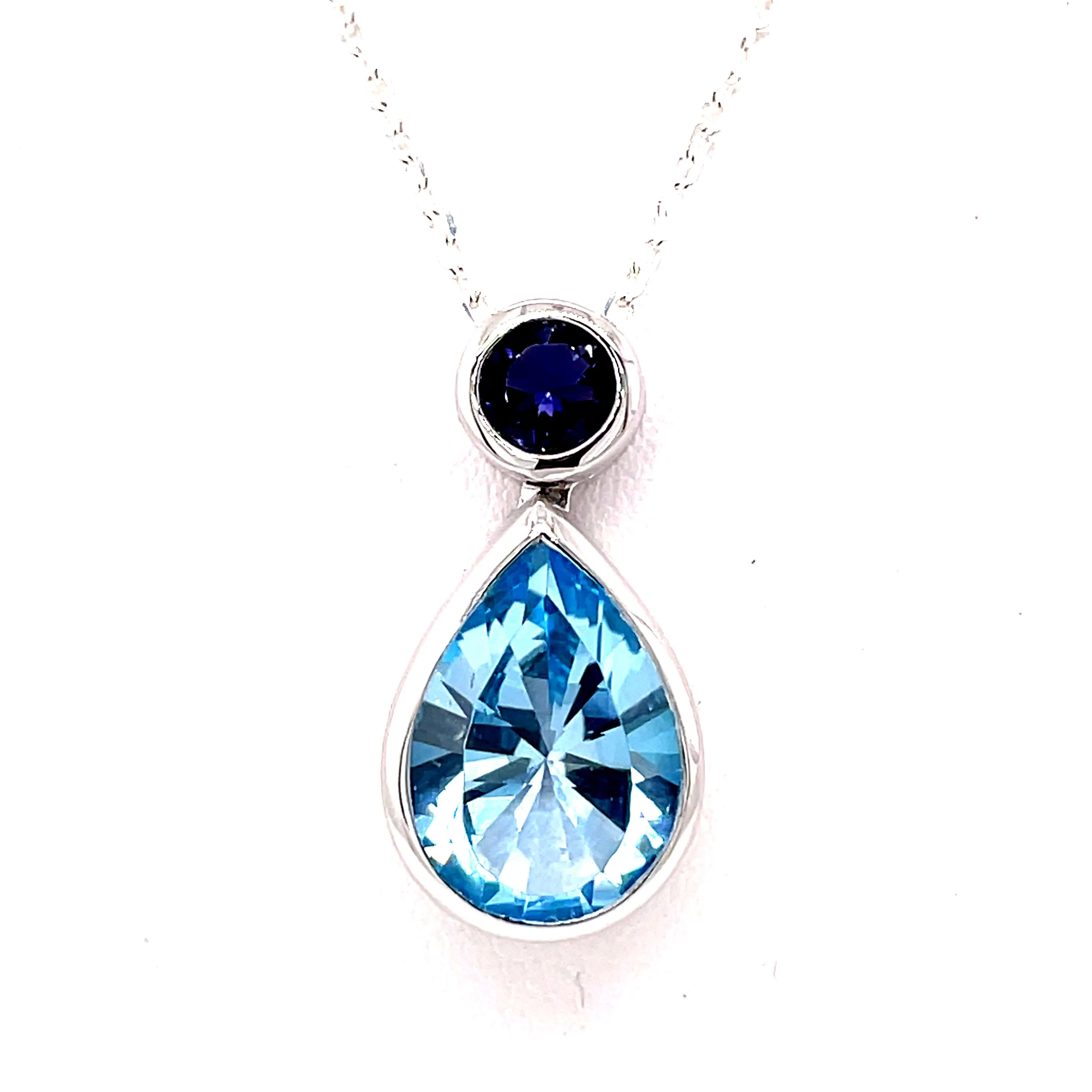 KaleidoscopeTeardrop Blue Topaz & Iolite Pendant