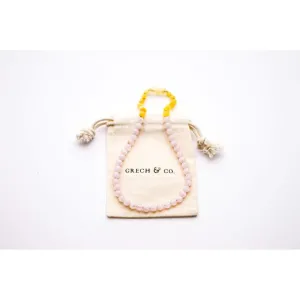 Kids Amber Necklace - Rose Quartz   Raw Milky