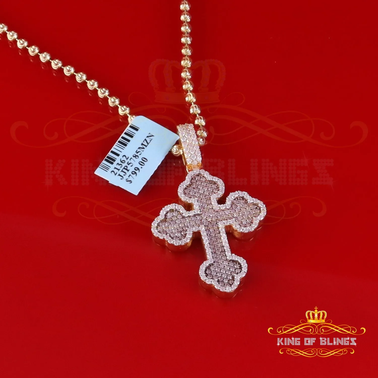 King Of Bling's 925 Sterling Yellow Silver 2.50ct VVS D Clr.Moissanite Cross Pendant Men/ Women.