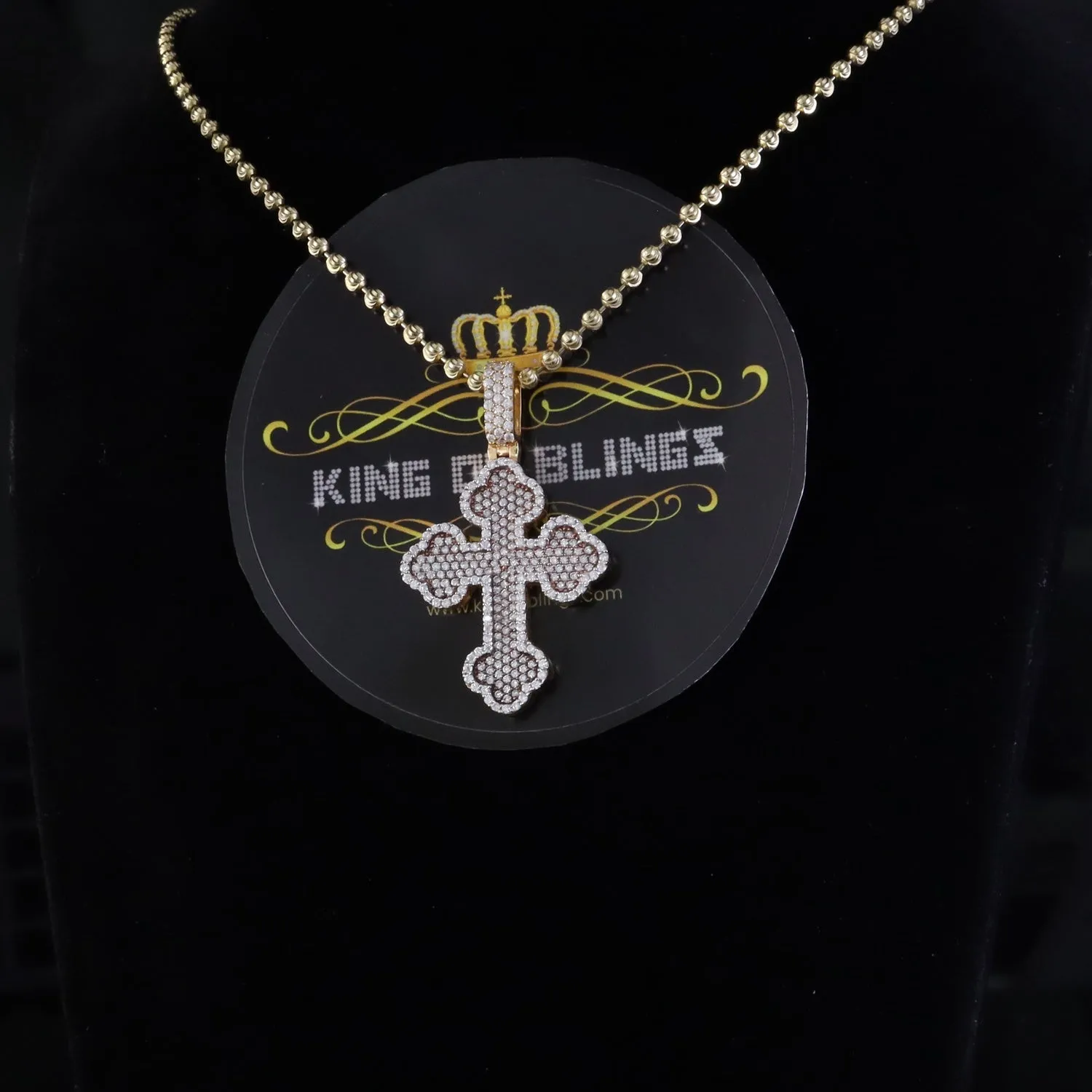 King Of Bling's 925 Sterling Yellow Silver 2.50ct VVS D Clr.Moissanite Cross Pendant Men/ Women.