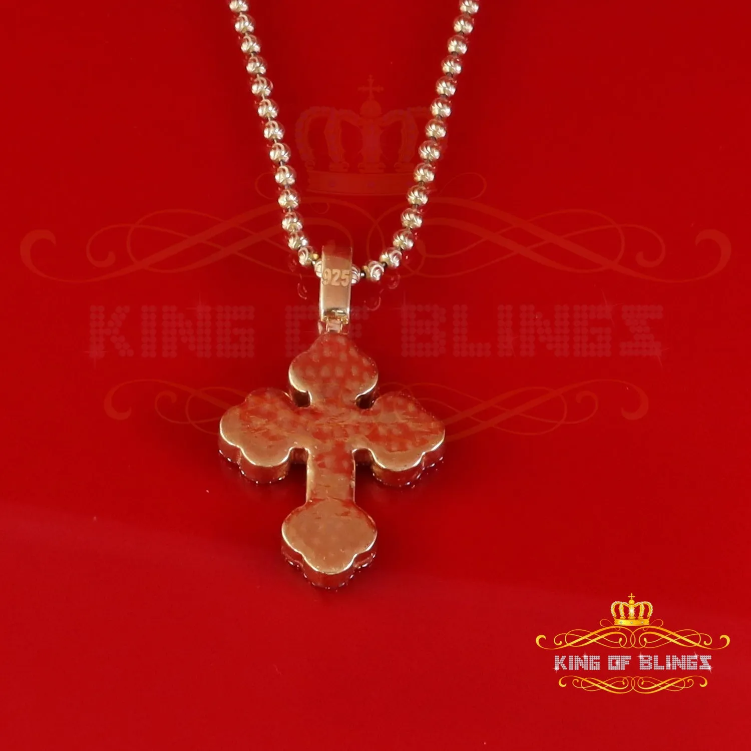 King Of Bling's 925 Sterling Yellow Silver 2.50ct VVS D Clr.Moissanite Cross Pendant Men/ Women.