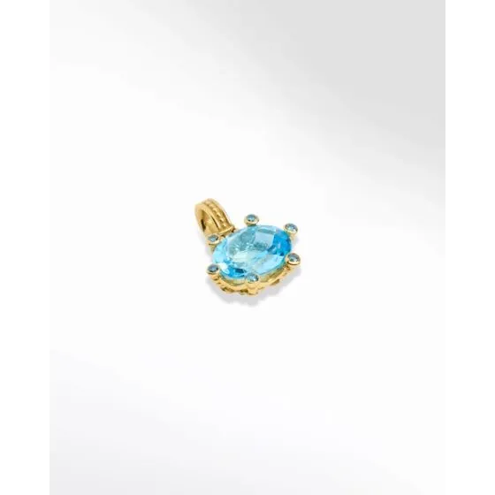 Konstantino Callas 18K Yellow Gold Blue Topaz and Blue Diamond Pendant