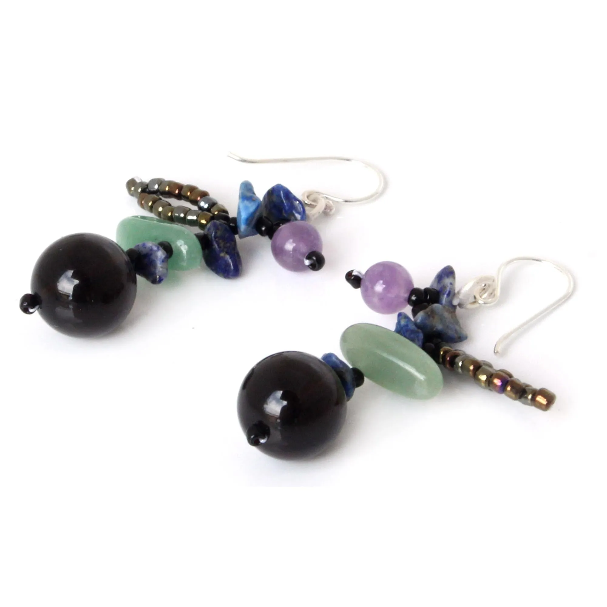 Lapis lazuli and Amethyst Beaded Earrings - Lanna Pizzaz | NOVICA