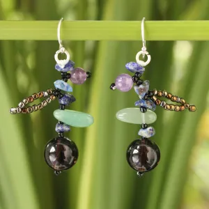 Lapis lazuli and Amethyst Beaded Earrings - Lanna Pizzaz | NOVICA