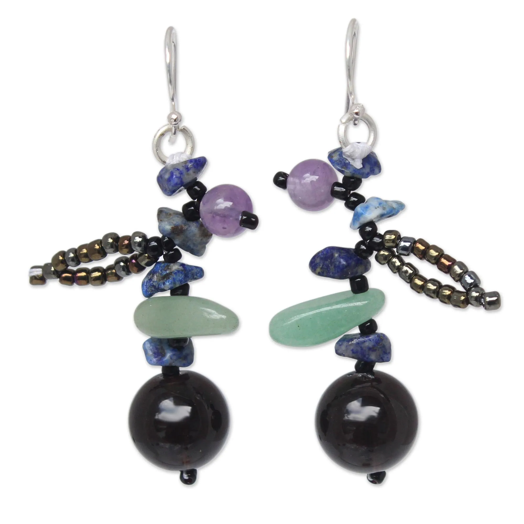 Lapis lazuli and Amethyst Beaded Earrings - Lanna Pizzaz | NOVICA