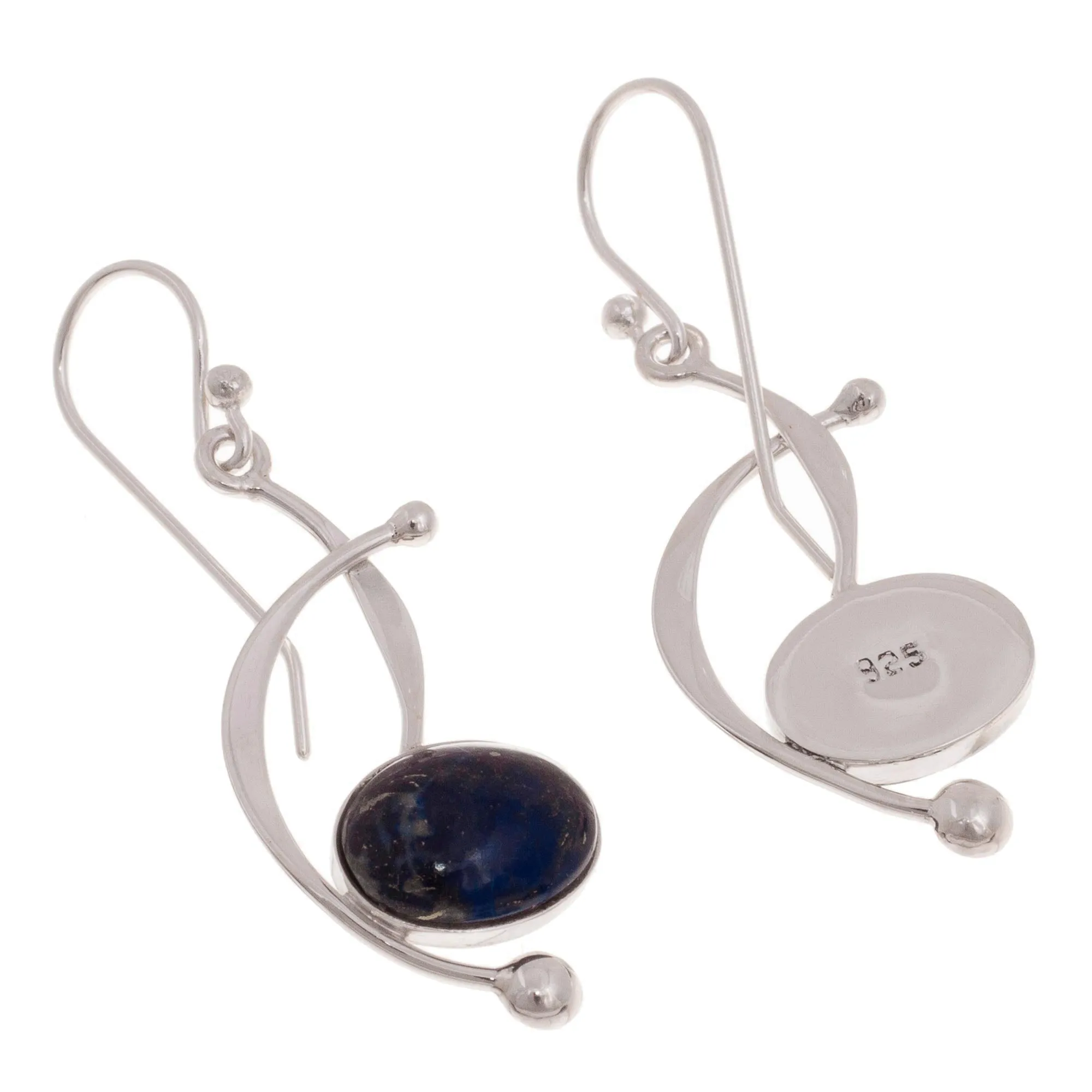 Lapis Lazuli and Sterling Silver Dangle Earrings from Peru - Crescent Eyes | NOVICA