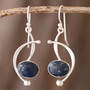 Lapis Lazuli and Sterling Silver Dangle Earrings from Peru - Crescent Eyes | NOVICA