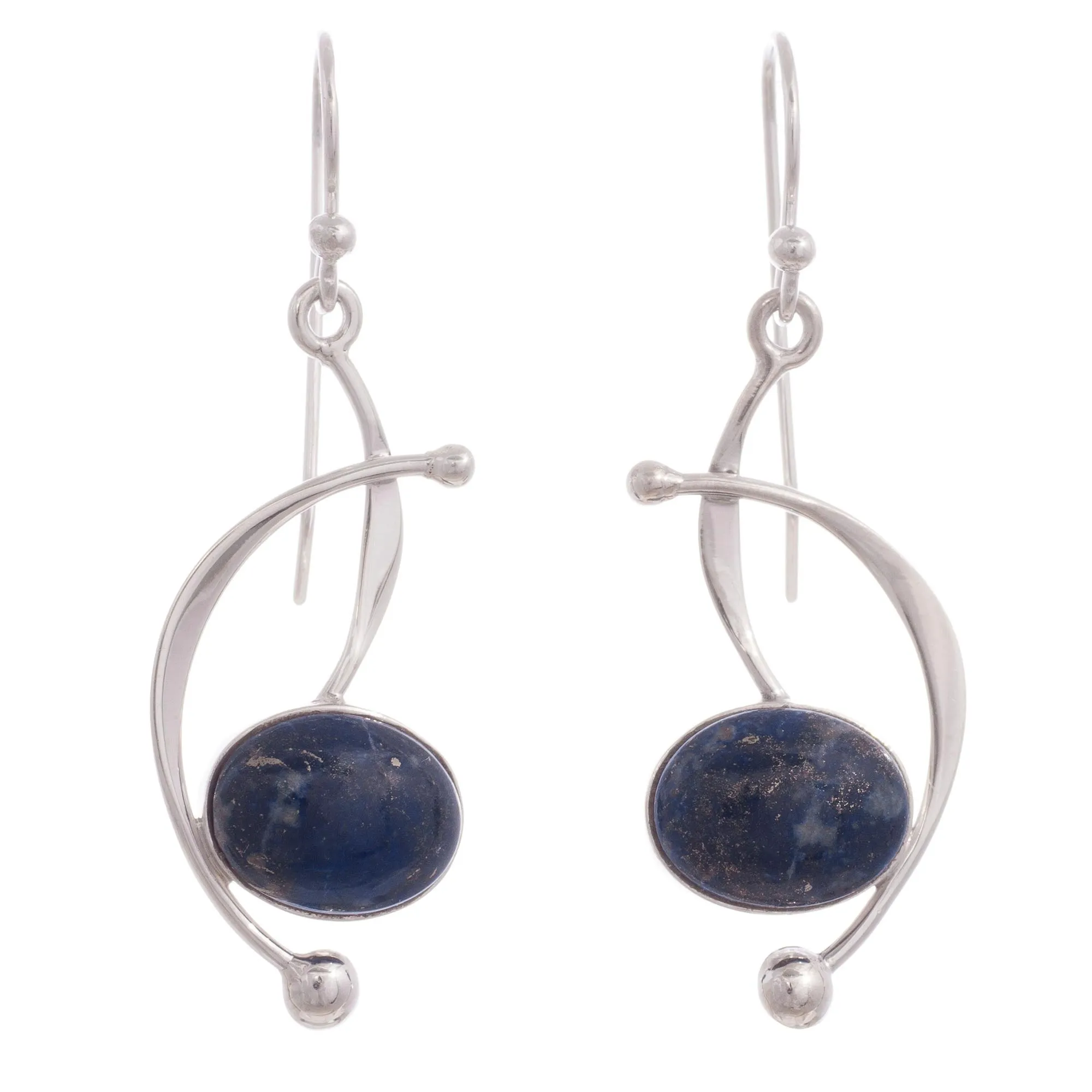 Lapis Lazuli and Sterling Silver Dangle Earrings from Peru - Crescent Eyes | NOVICA