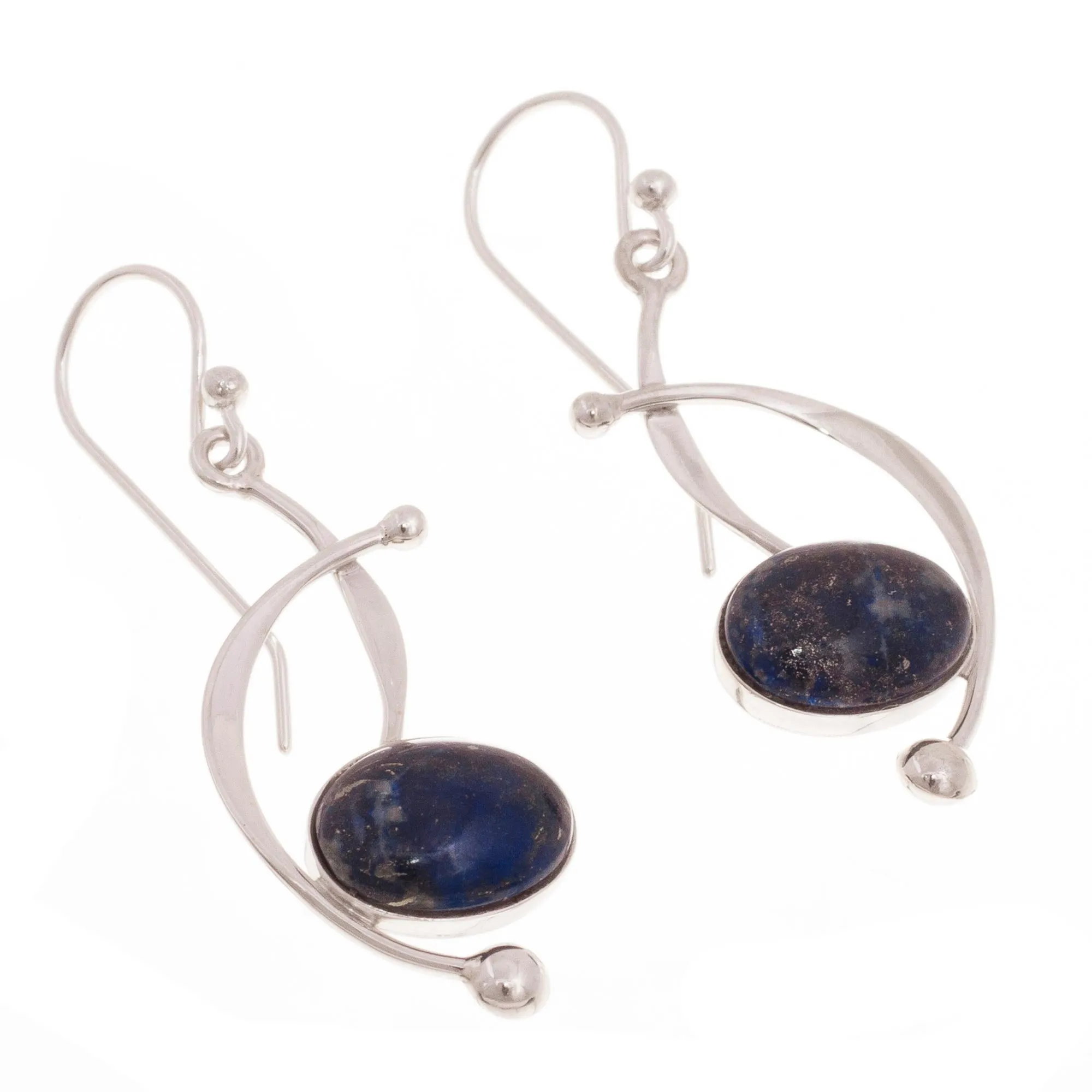 Lapis Lazuli and Sterling Silver Dangle Earrings from Peru - Crescent Eyes | NOVICA