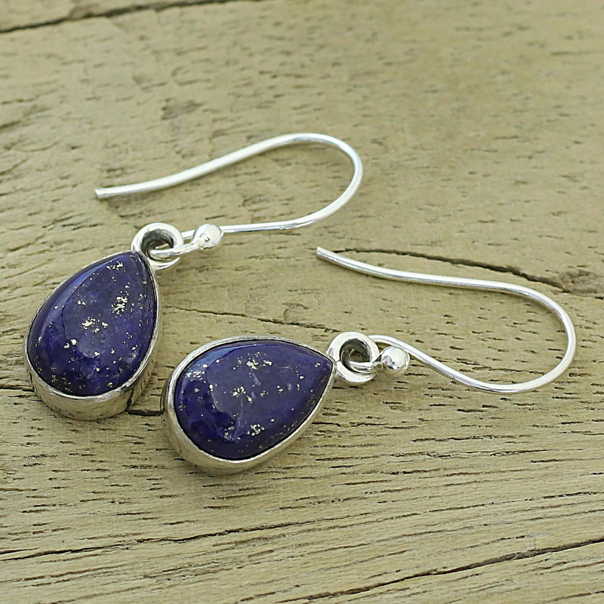 Lapis Lazuli and Sterling Silver Hook Earrings from India - Be True | NOVICA