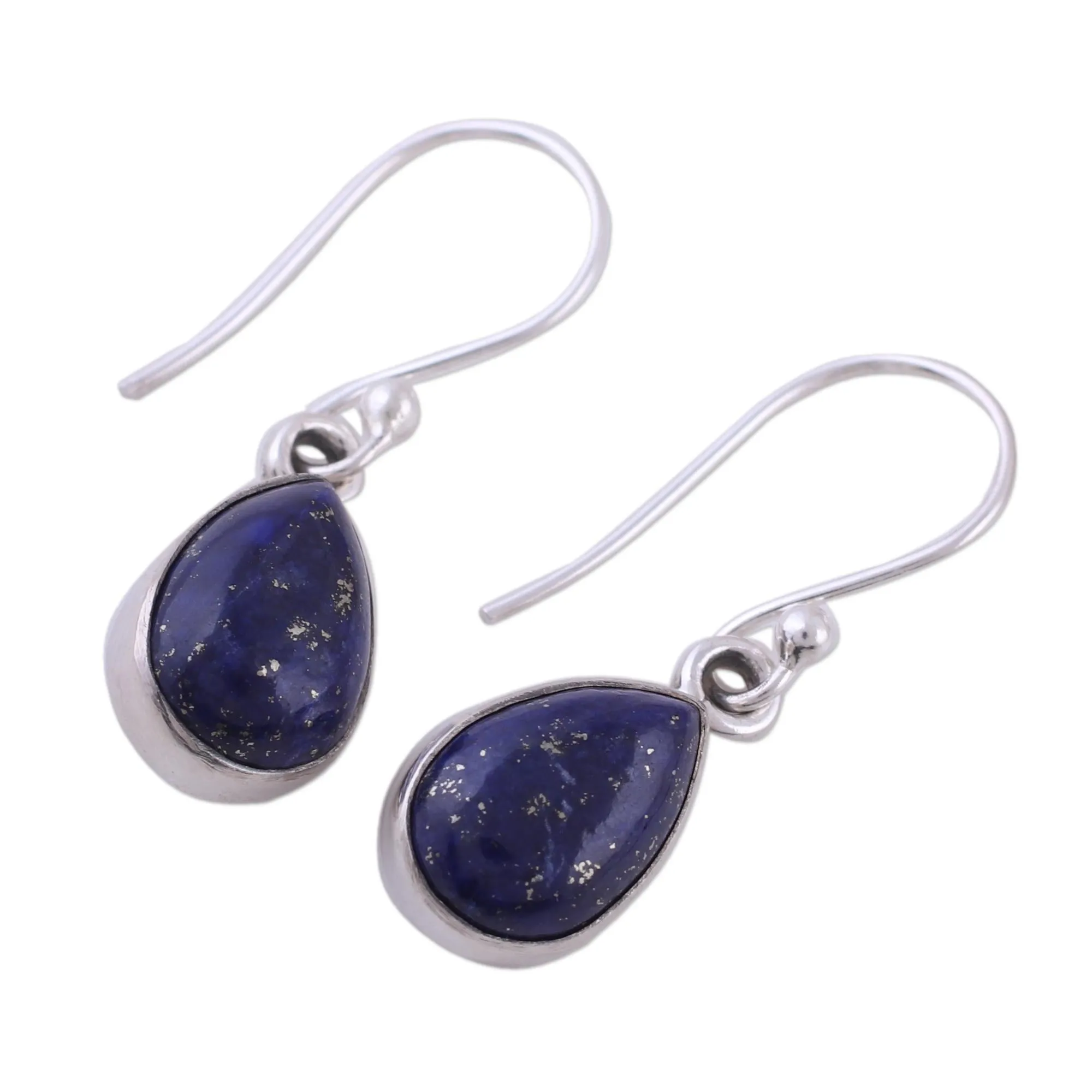 Lapis Lazuli and Sterling Silver Hook Earrings from India - Be True | NOVICA