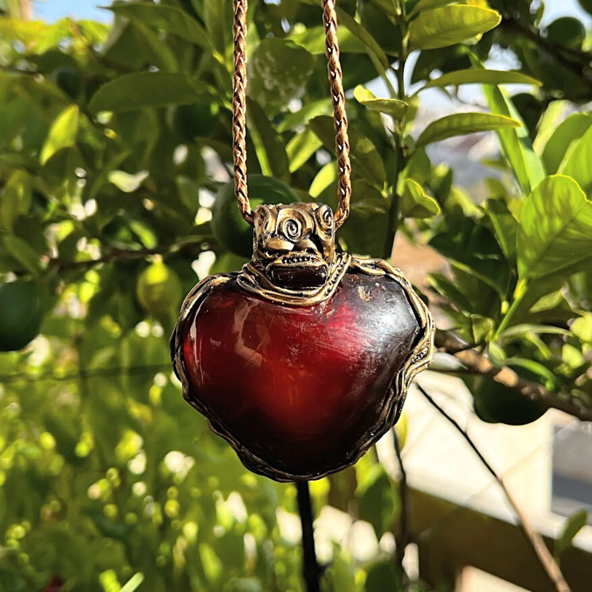 Large Amber necklace, heart pendant, good luck necklace