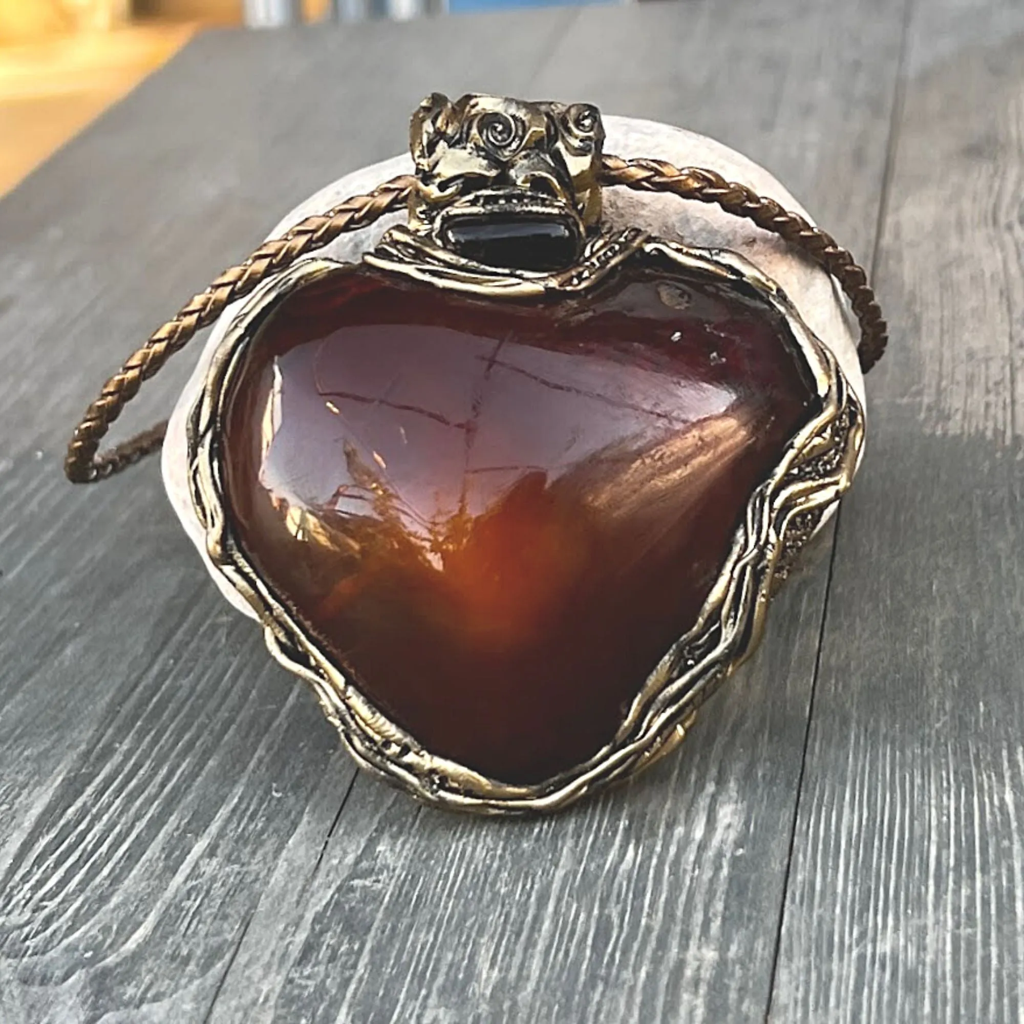 Large Amber necklace, heart pendant, good luck necklace