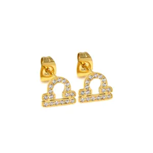 Libra Earrings with CZ Stones - Yellow Gold