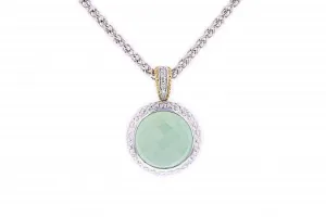 Limited Edition Italian Sterling Silver Pendant with a green onyx center stone 0.01ct white diamond and 14K solid yellow gold accents A Sterling Silver chain is included