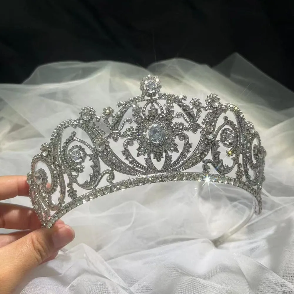 Luxury Elegant Princess Queen Silver Color Crown Tiara Bridal Crown-Wedding Hair Jewelry