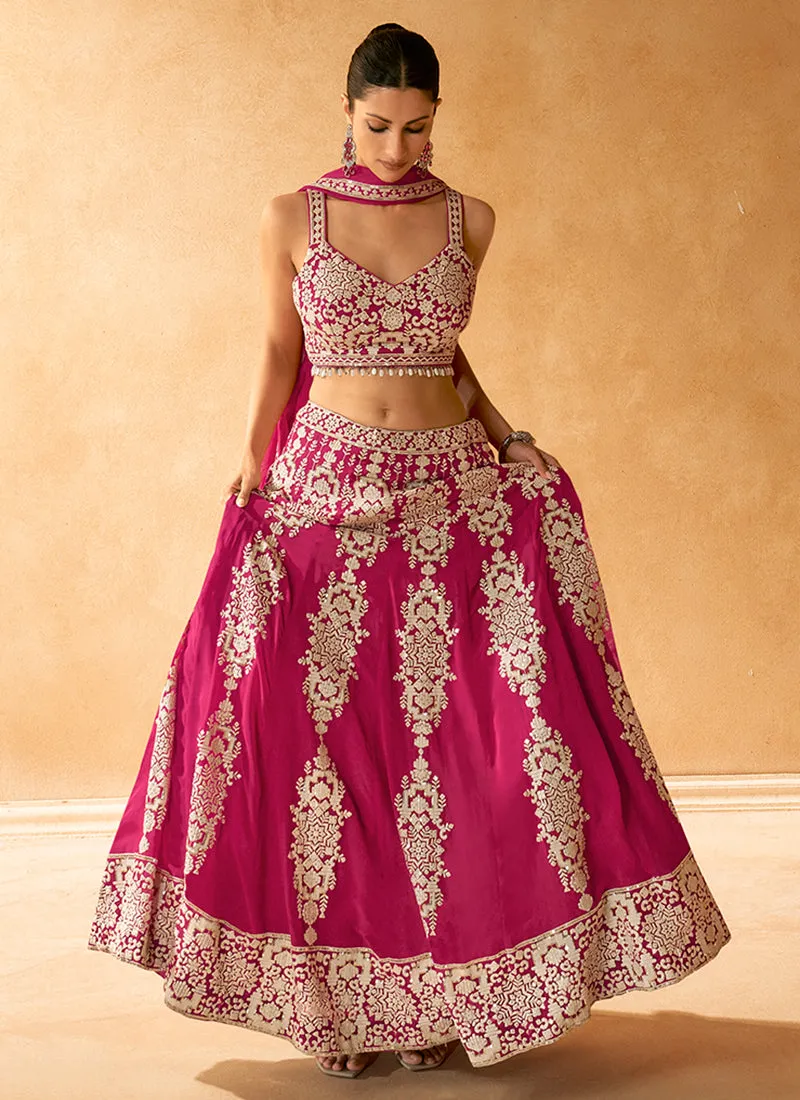 Magenta Pink Traditional Embroidery Bridal Lehenga Choli