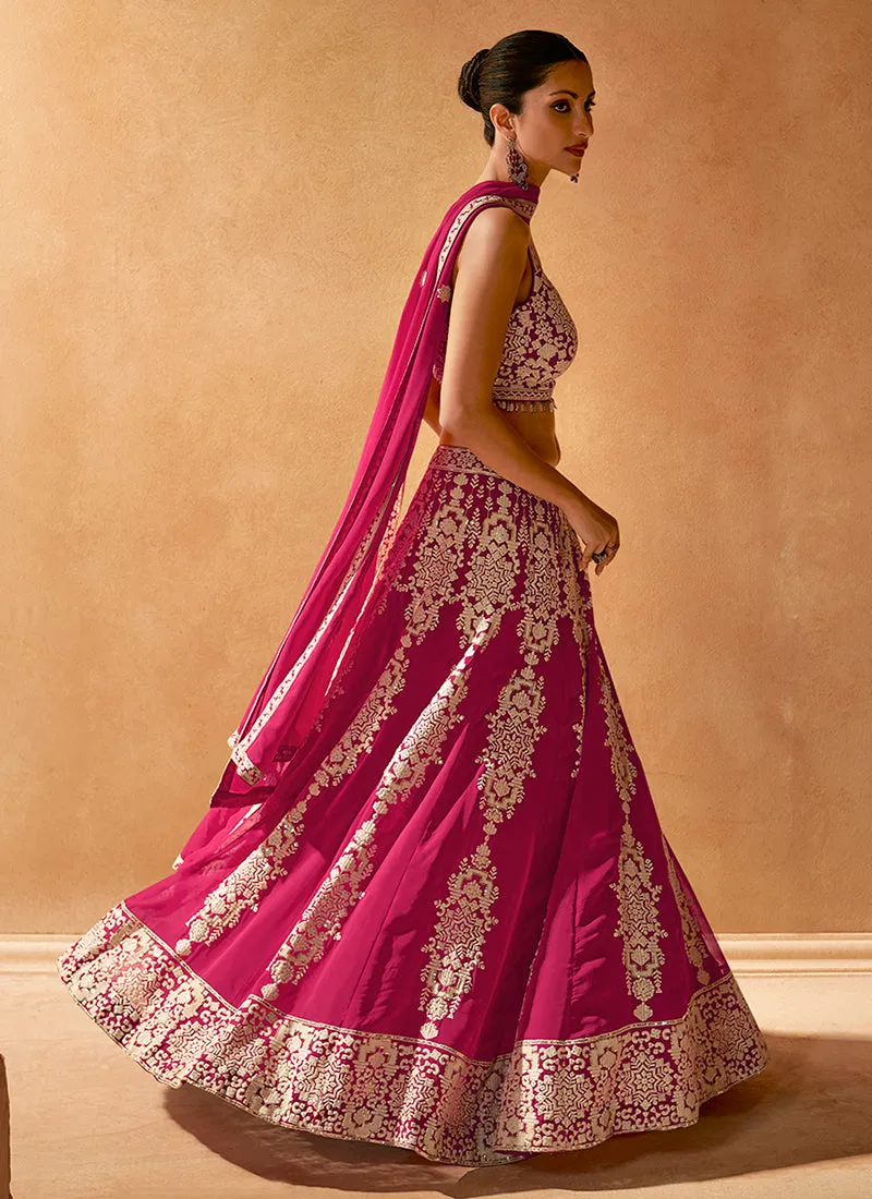 Magenta Pink Traditional Embroidery Bridal Lehenga Choli