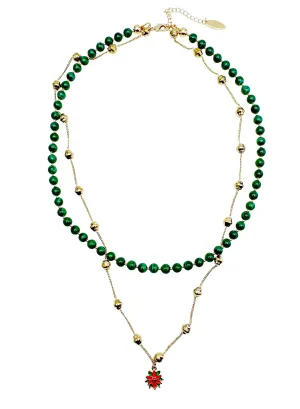 Malachite With Chain Chain Double Layers Necklace KN024