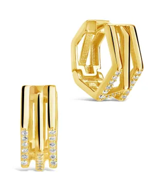 Men's Geometric CZ Micro Hoop Earrings