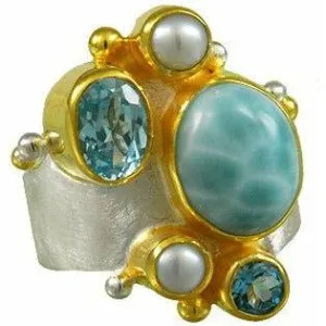 Michou Larimar Gemstone Cluster Vermeil Ring - Cascade Collection