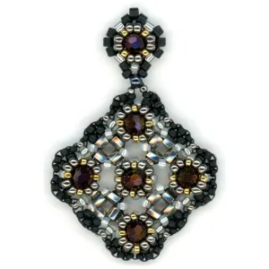 MIGUEL ASES DIAMOND SHAPE BLACK AND WHITE GARNET CRYSTAL  EARRINGS