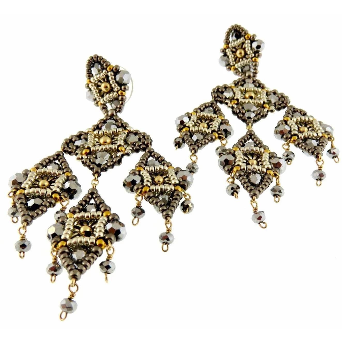 MIGUEL ASES PYRITE CHANDELIER TEARDROP EARRING -3"