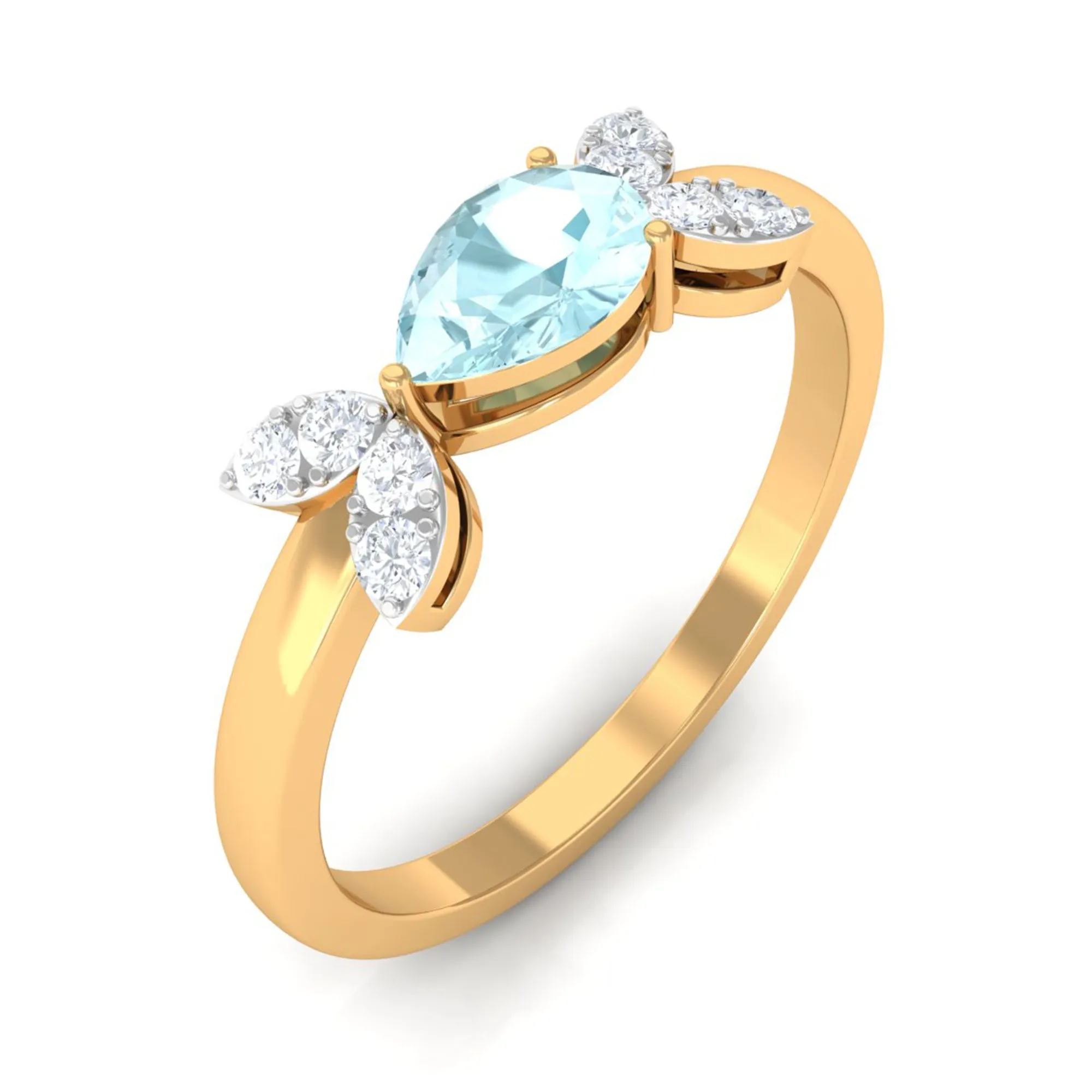 Minimal Leaf Promise Ring with Sky Blue Topaz and Diamond