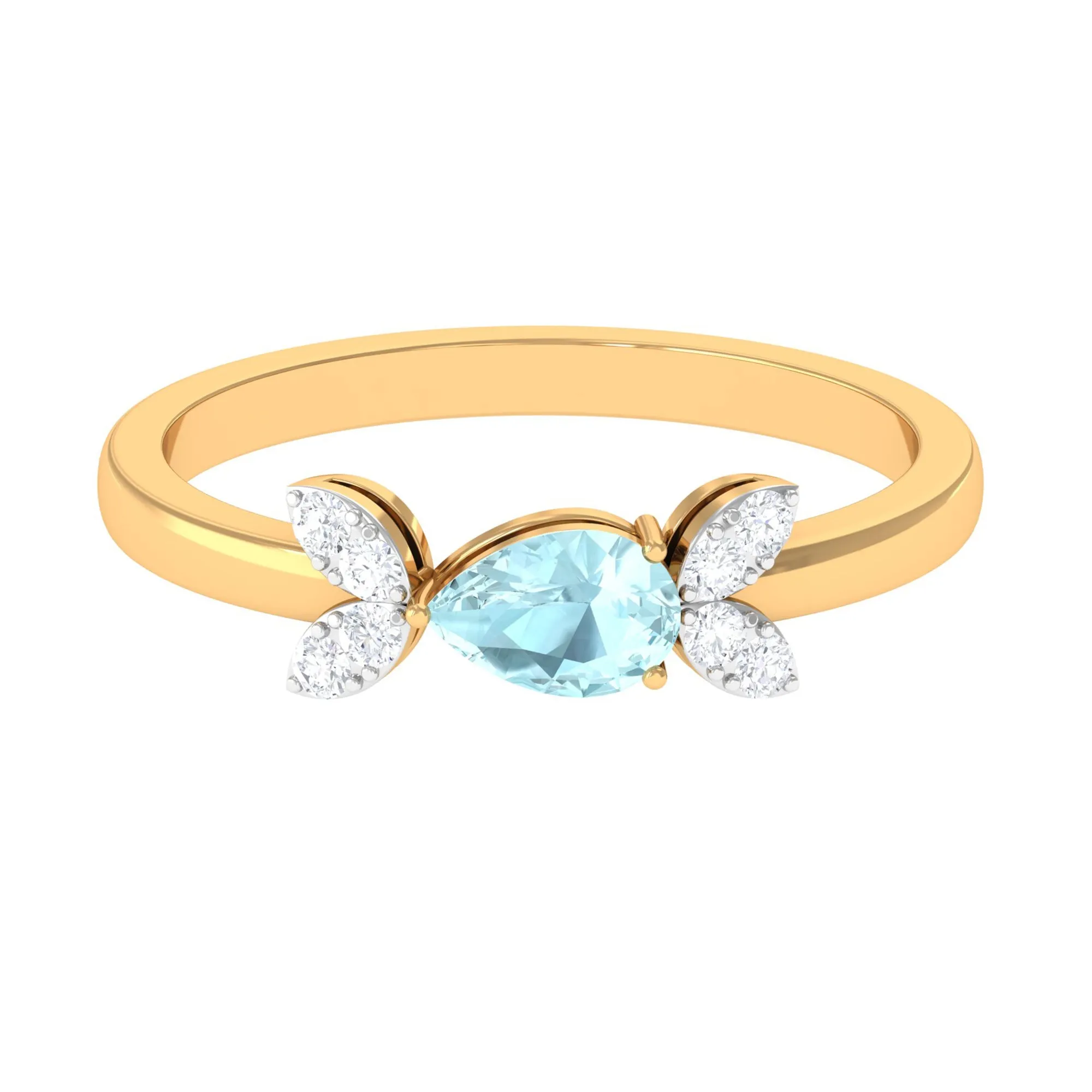 Minimal Leaf Promise Ring with Sky Blue Topaz and Diamond