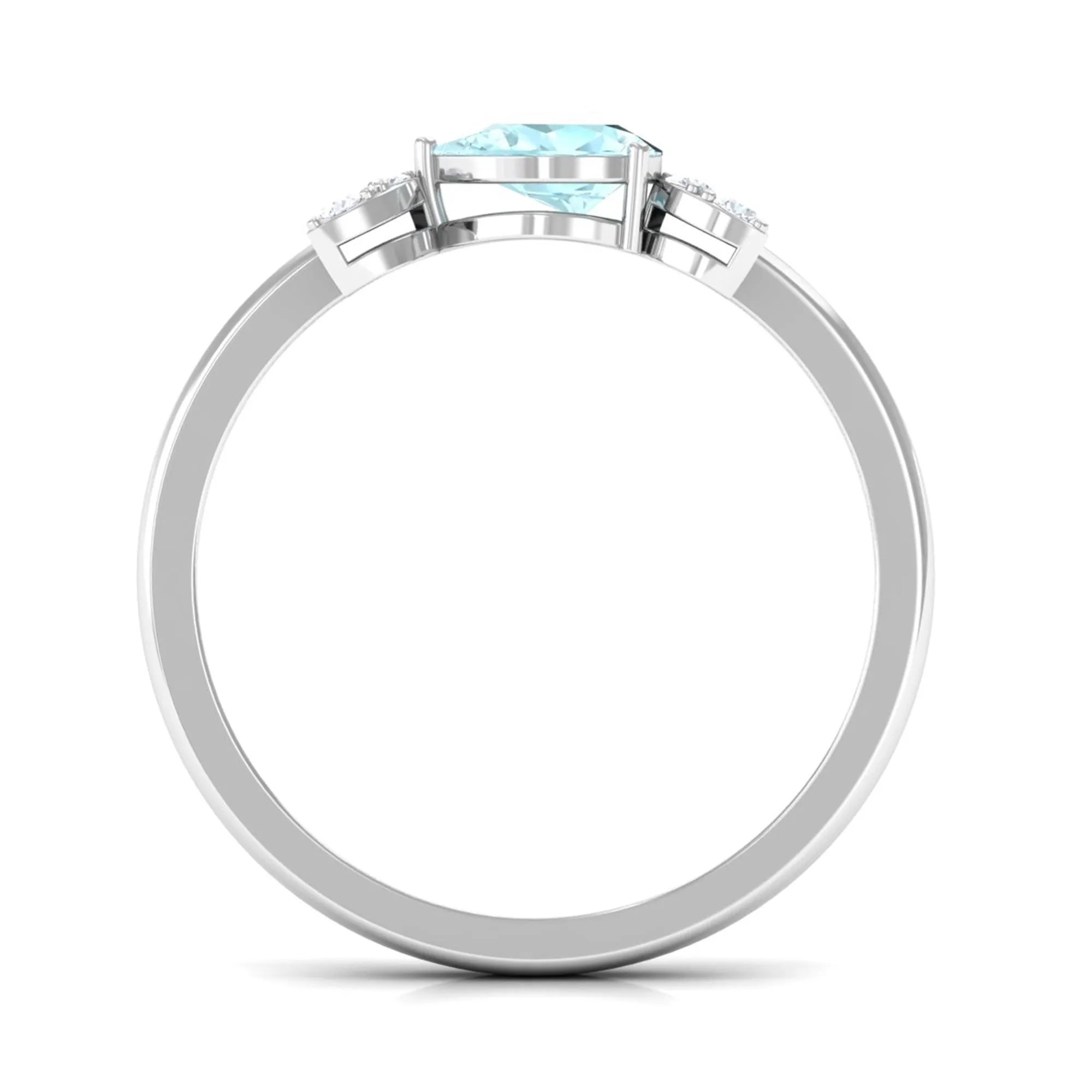 Minimal Leaf Promise Ring with Sky Blue Topaz and Diamond