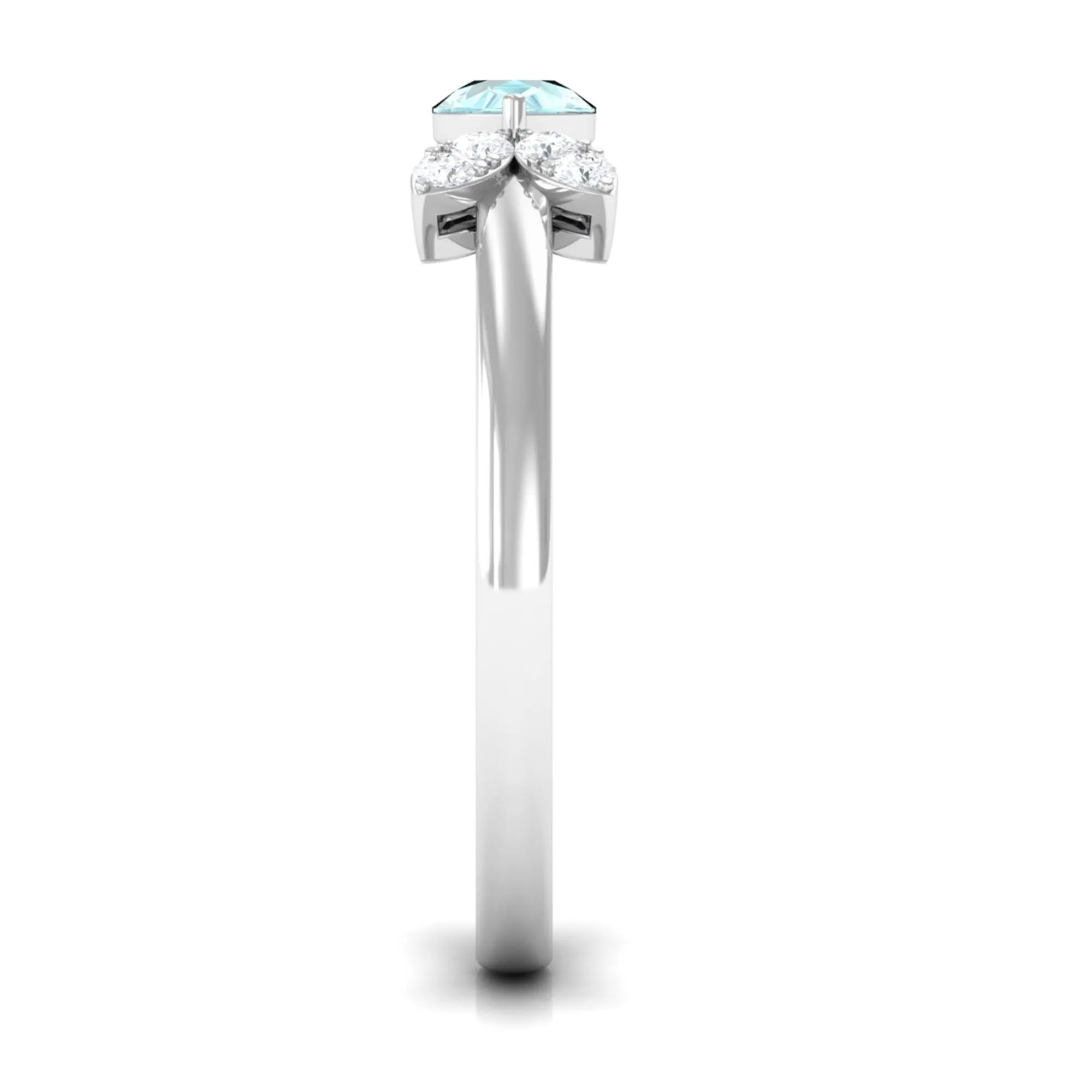 Minimal Leaf Promise Ring with Sky Blue Topaz and Diamond