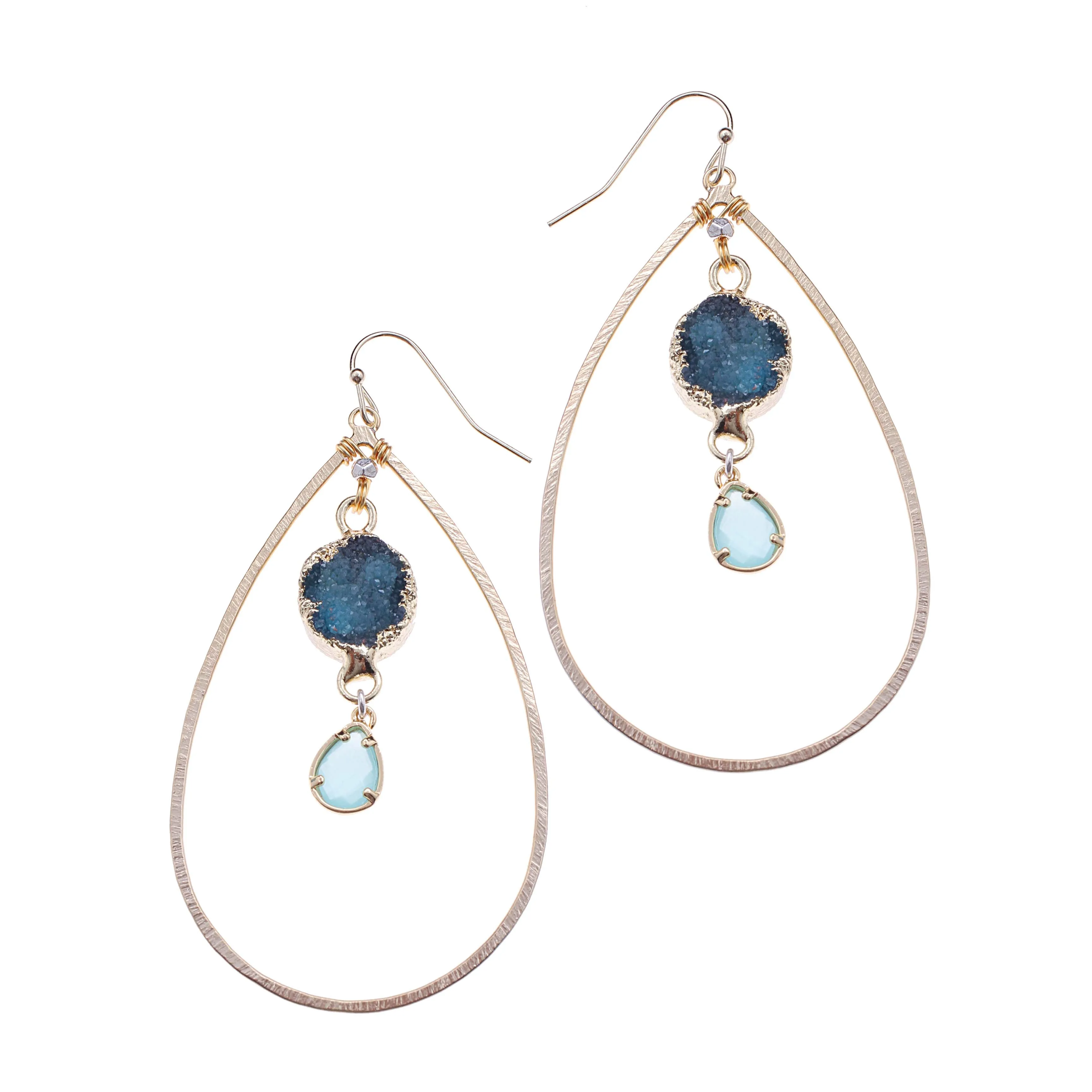 Nakamol Druzy Oval Drop Earrings in Teal Blue