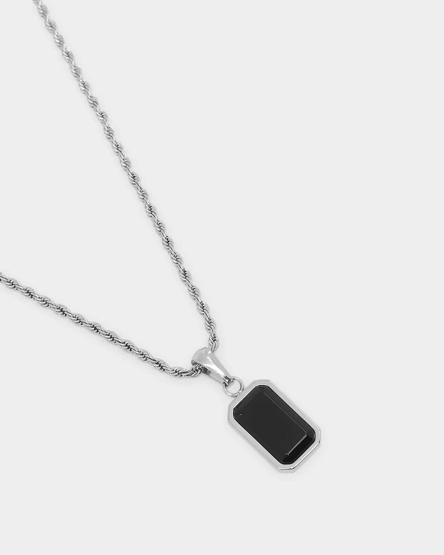 NXS Rectangle Stone Pendant Chain White Gold/Black