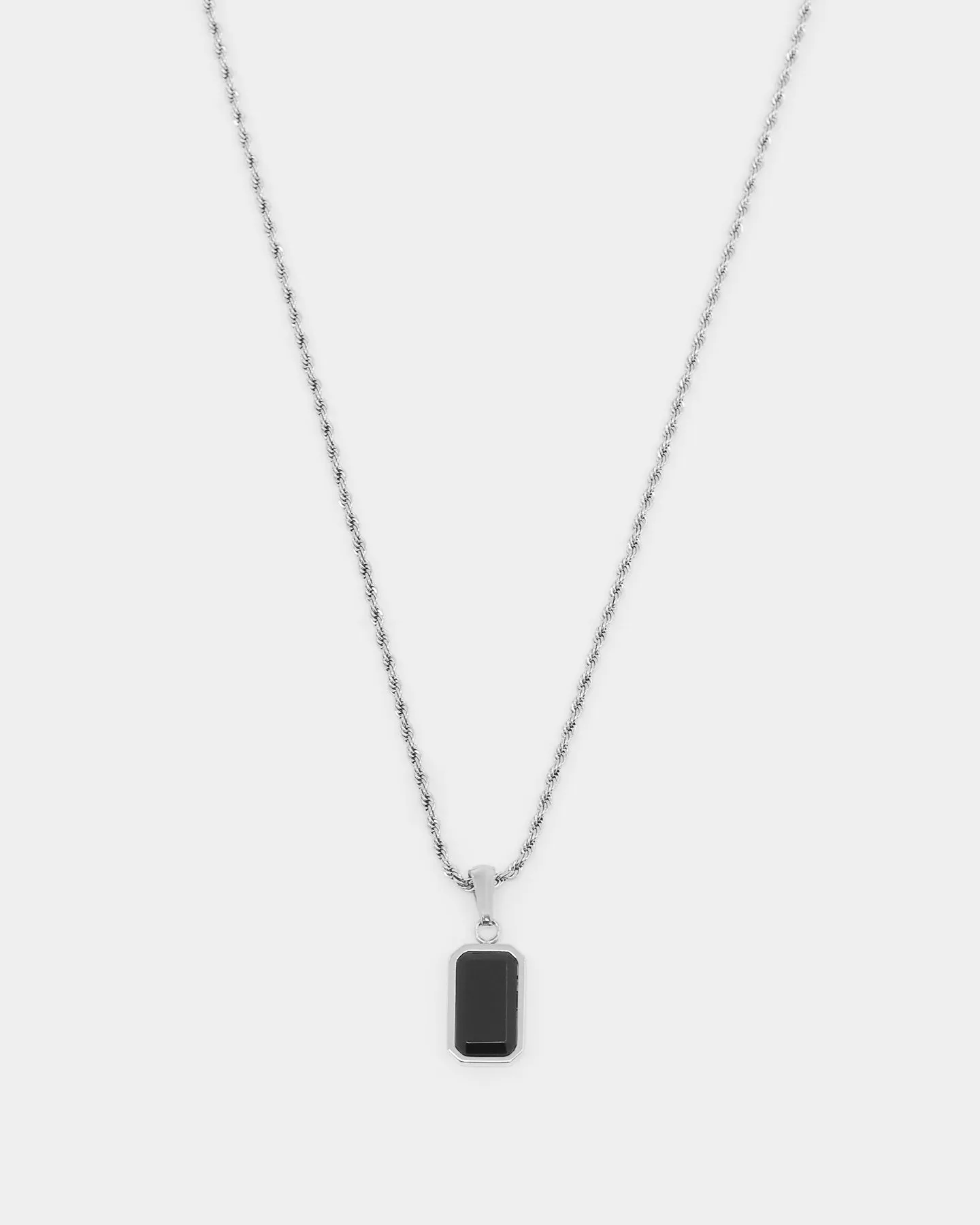 NXS Rectangle Stone Pendant Chain White Gold/Black