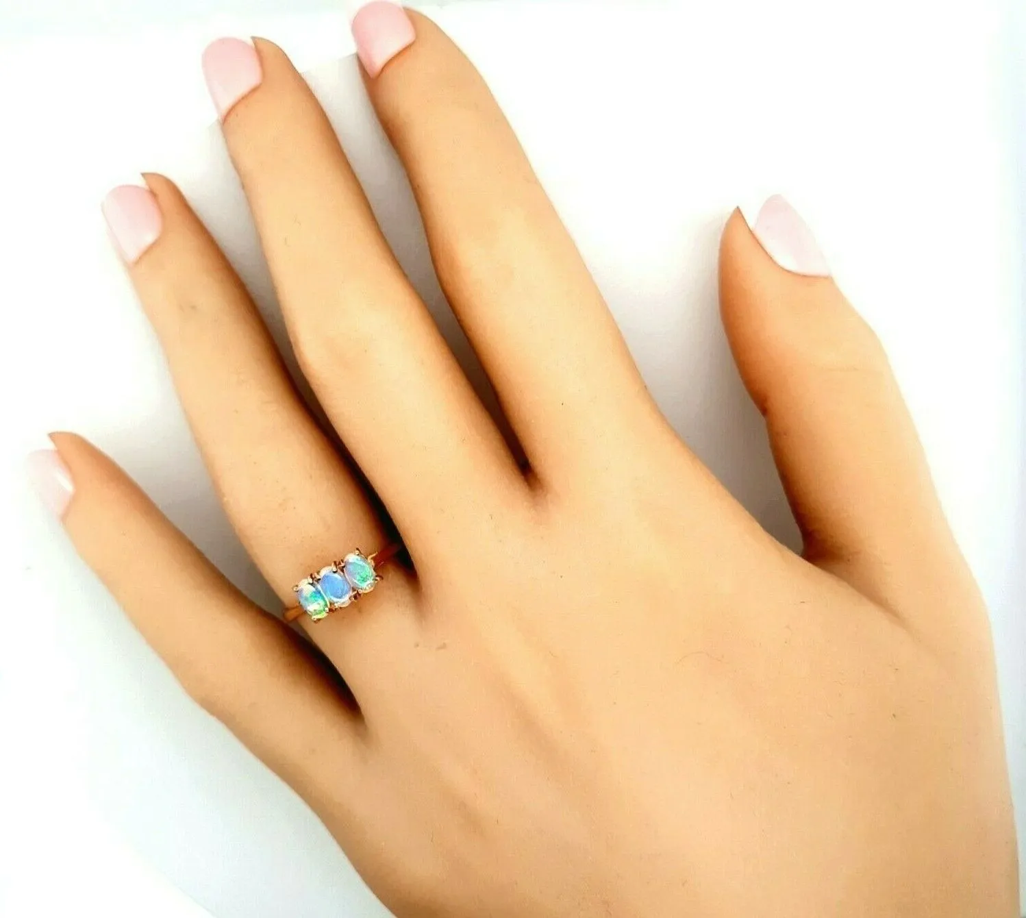 Opal & 9ct Yellow Gold Ring White Crystal Opal Fine Jewellery Size O