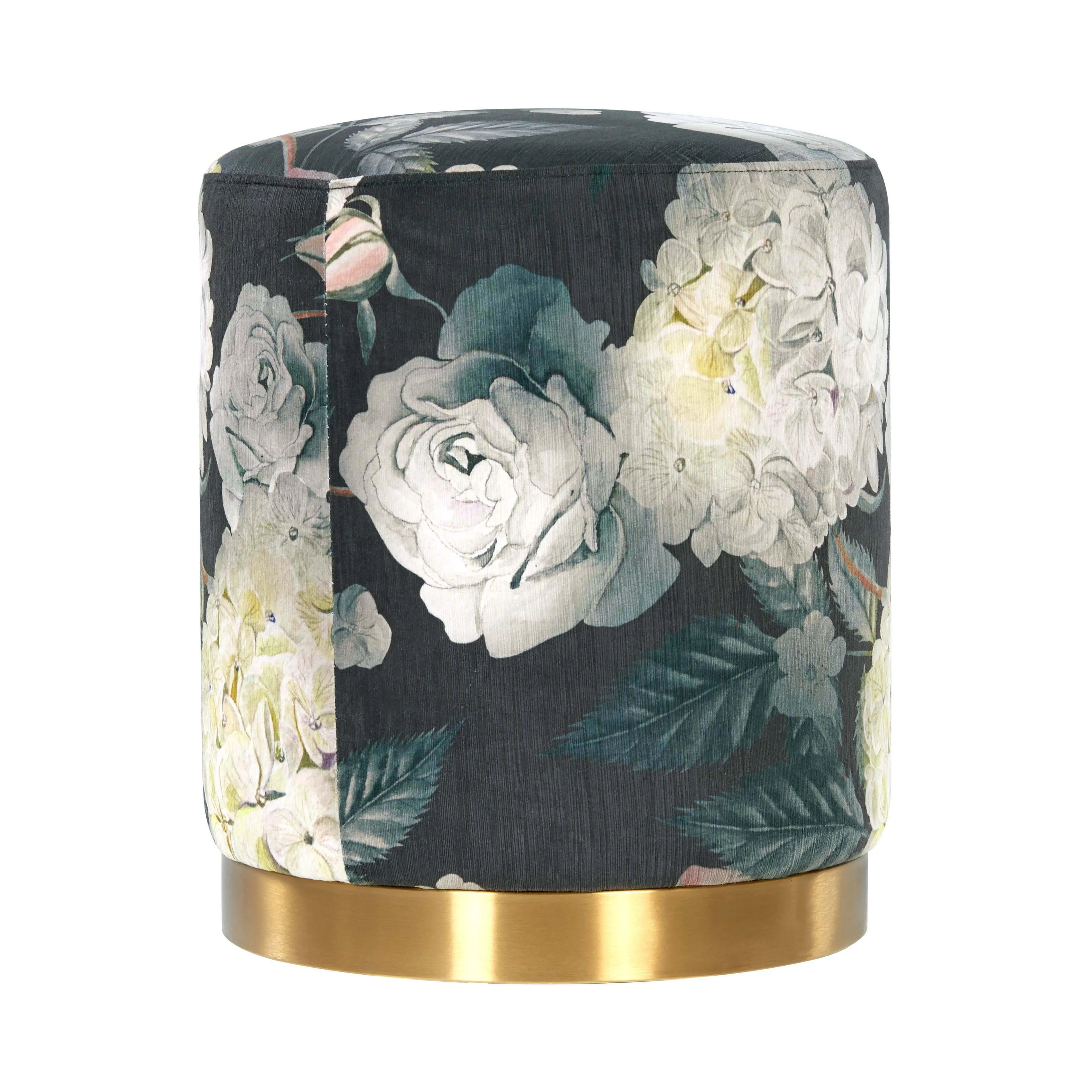 Opal Floral Velvet Ottoman with Gold Base