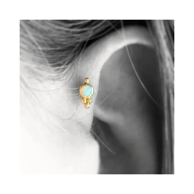 Opal Four Ball Trinity Earring by Maria Tash in 14K White Gold. Flat Stud.