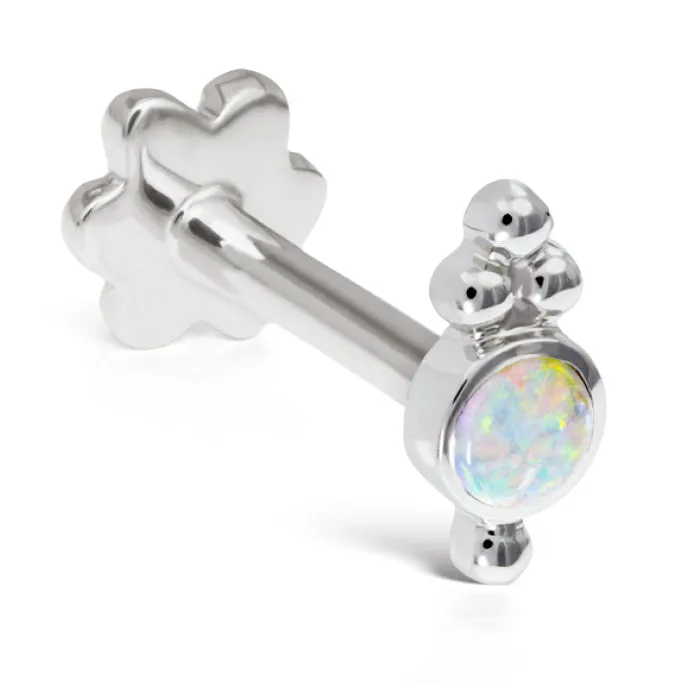 Opal Four Ball Trinity Earring by Maria Tash in 14K White Gold. Flat Stud.