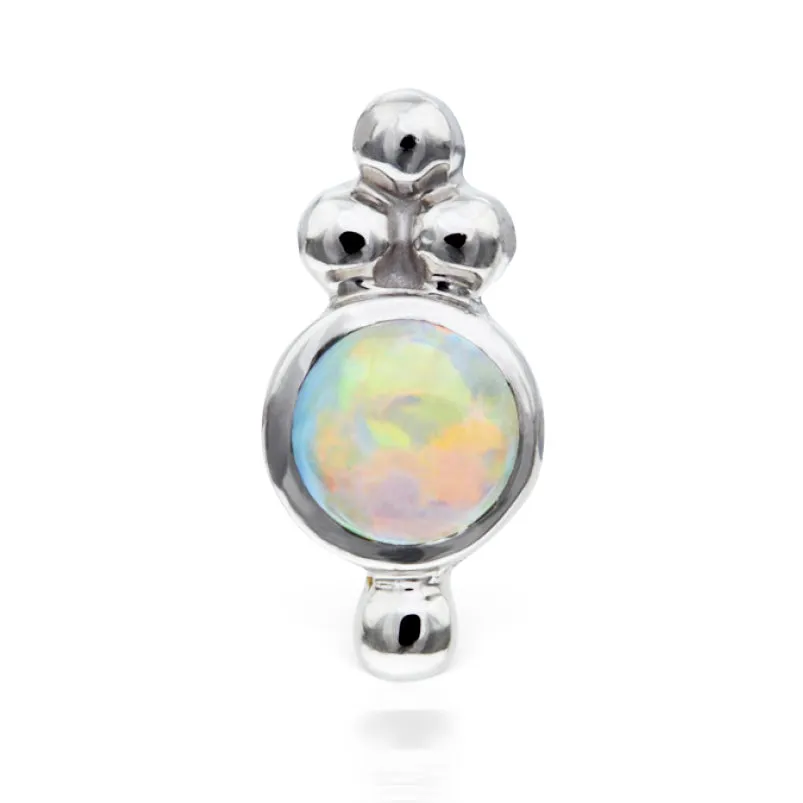 Opal Four Ball Trinity Earring by Maria Tash in 14K White Gold. Flat Stud.