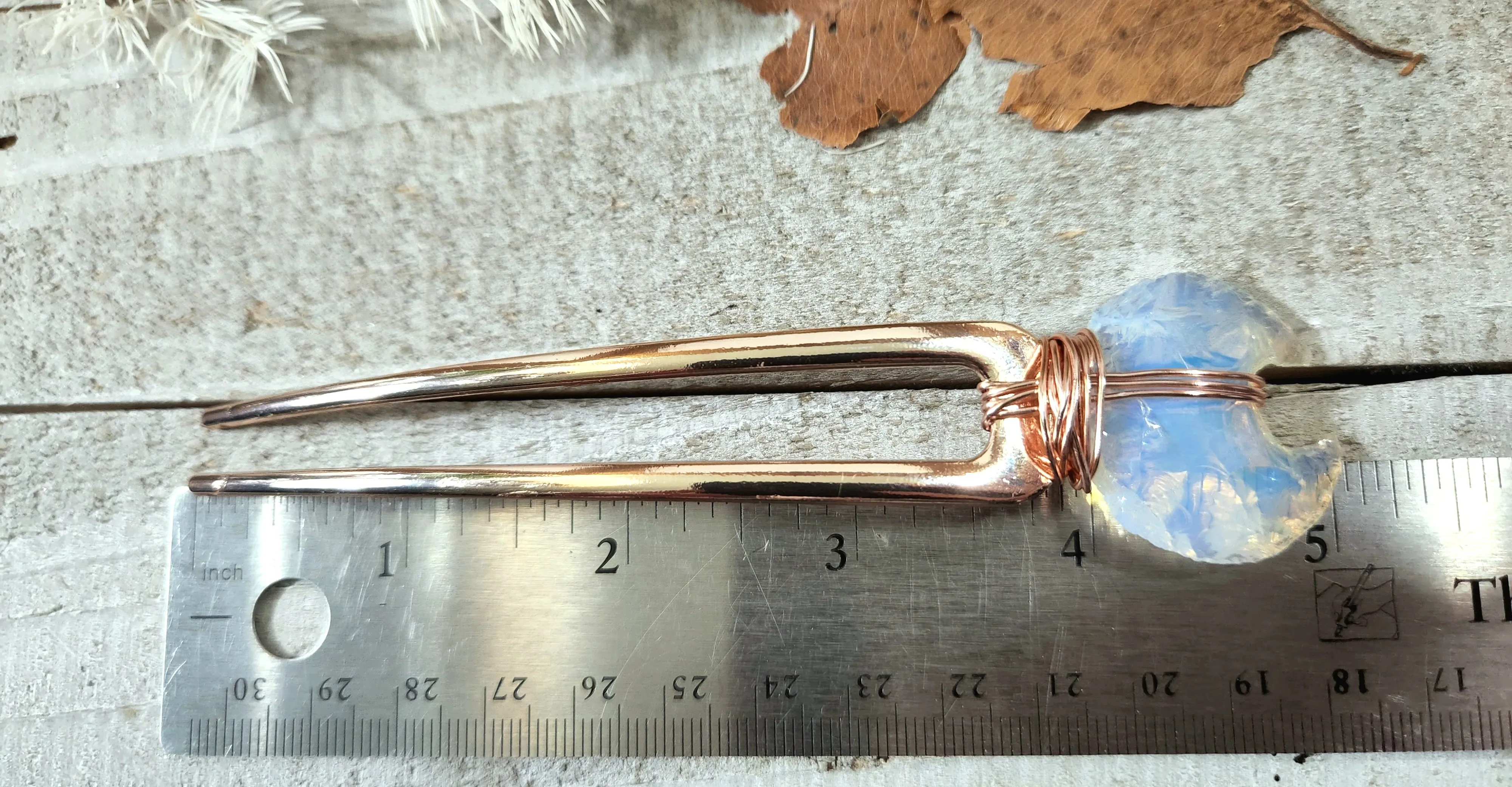 Opalite moon rose gold hair pin