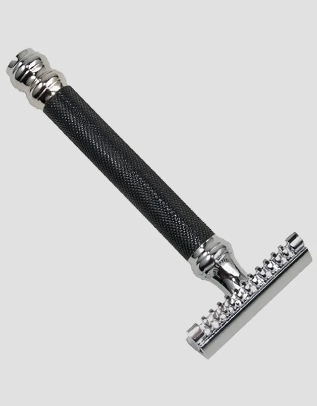 Parker - 26C Safety Razor, 3 piece, Open Comb, Black and Chrome Handle