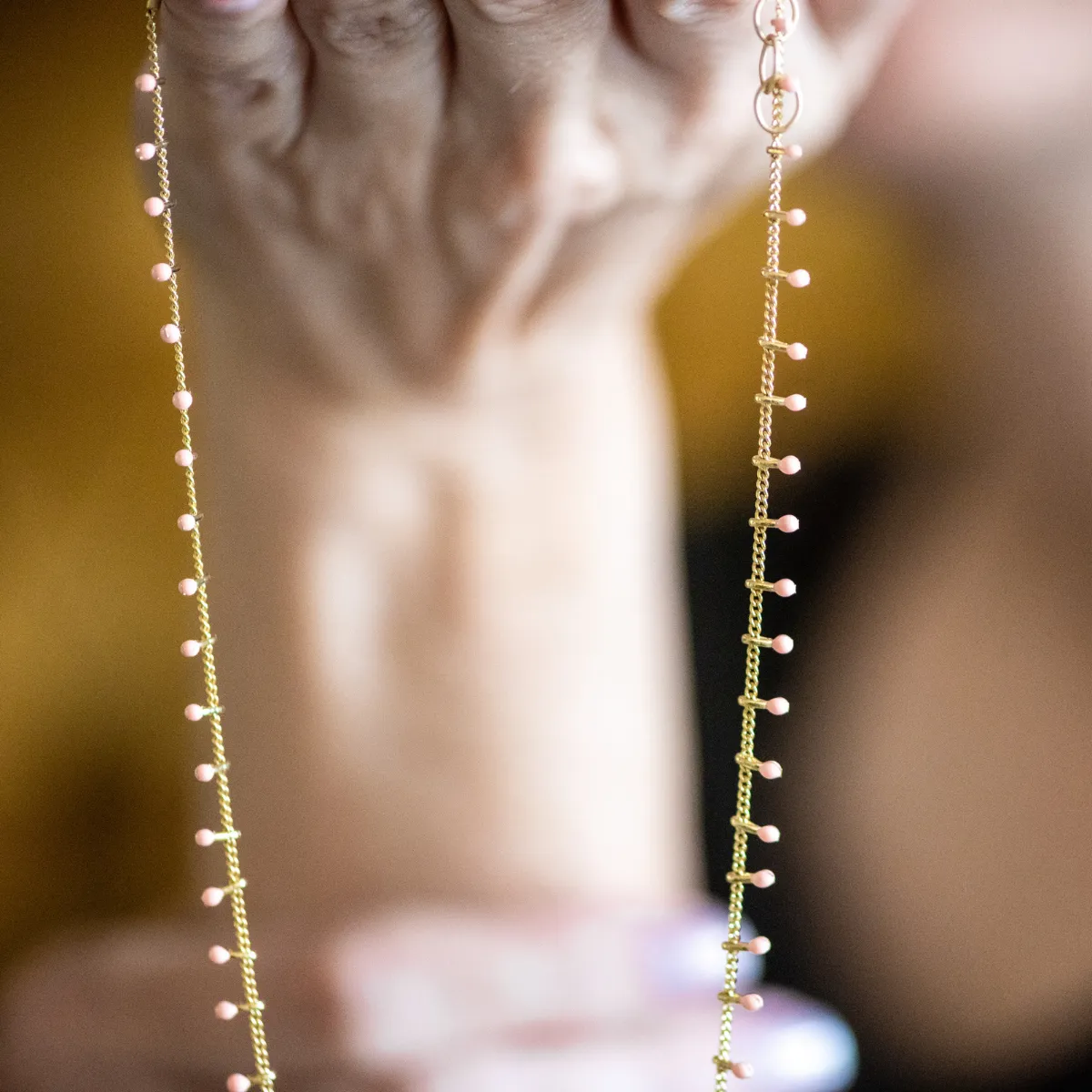 Peach Swiss Dot Gold Necklace