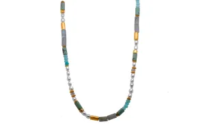 Pearl, Labradorite, Chrysocolla And Opalite Necklace 3mm 24K Fair Trade Gold Vermeil