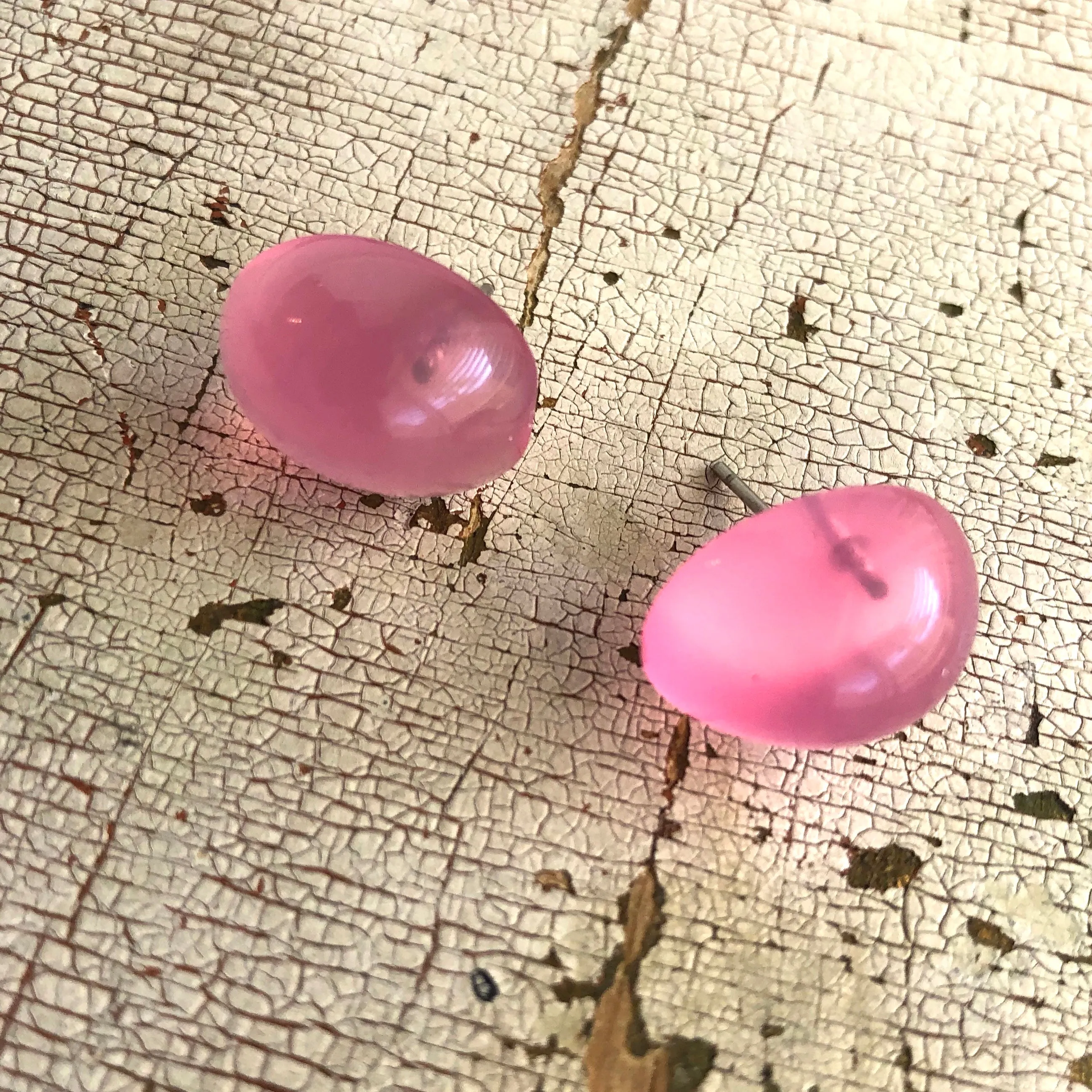 Pink Opal Oval Stud Earrings