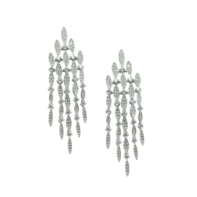 Platinum Finish Sterling Silver Microwave Large Chandelier Earrings with Simulated Diamonds