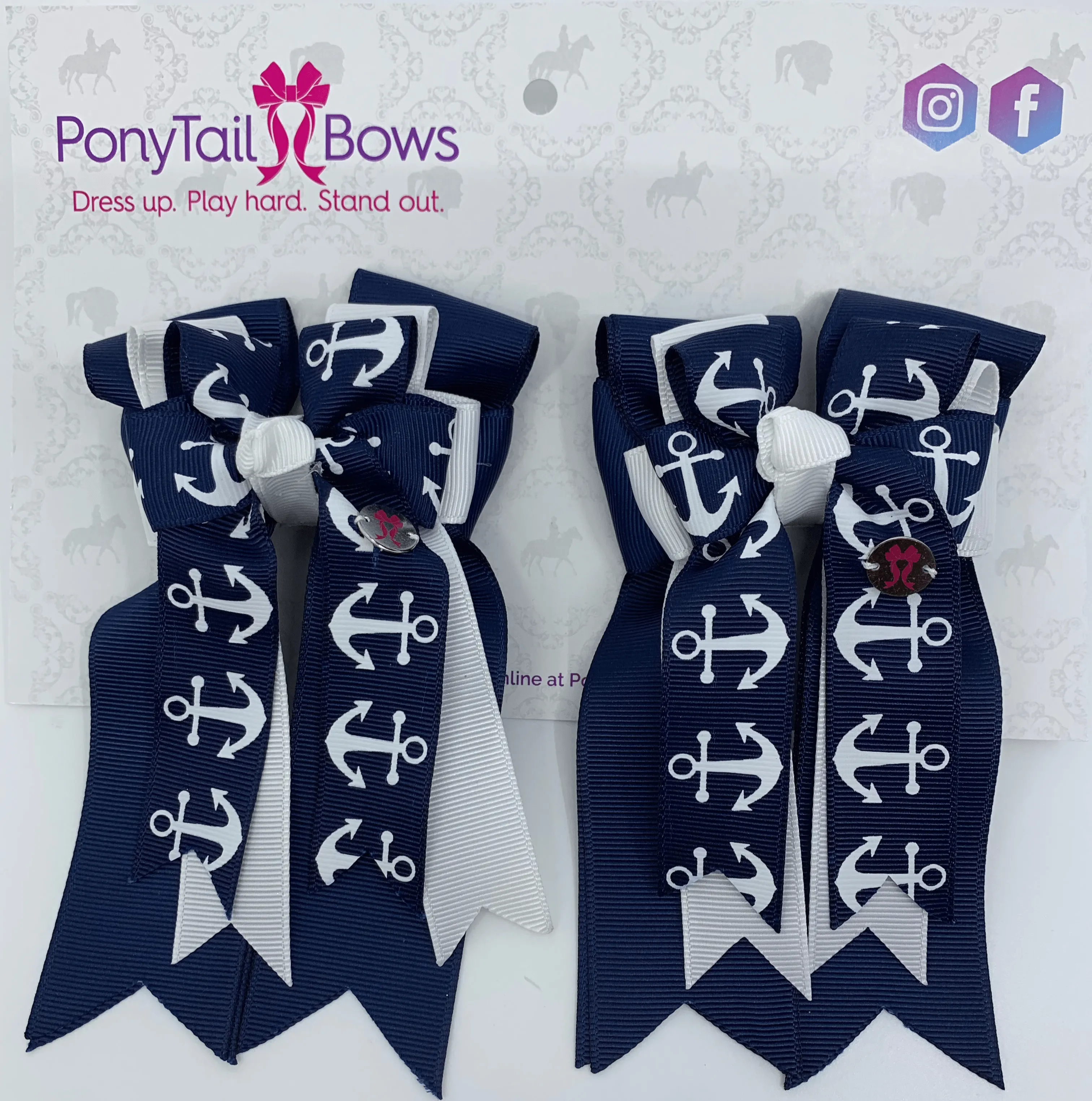 PonyTail Bows- Navy White Anchors