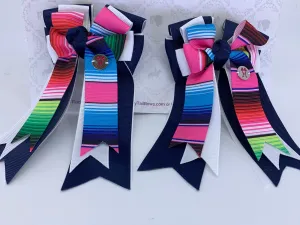 PonyTail Bows- Navy White Stripes